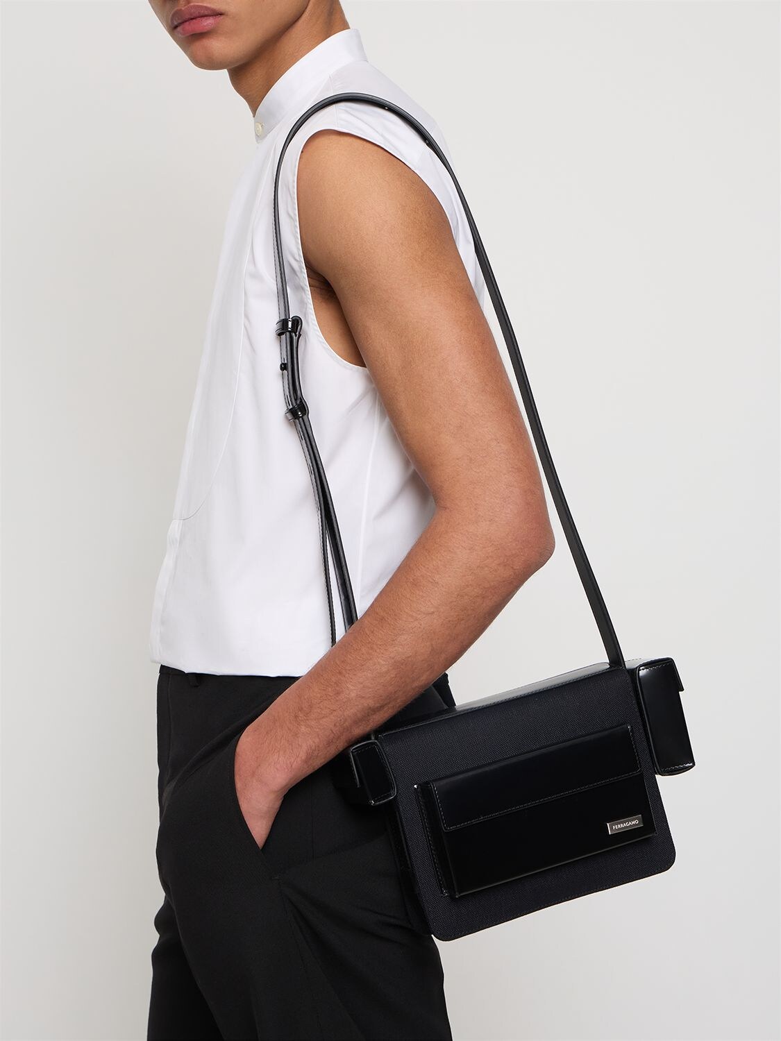 Ferragamo Men's Leather Gancio Studio Messenger Bag