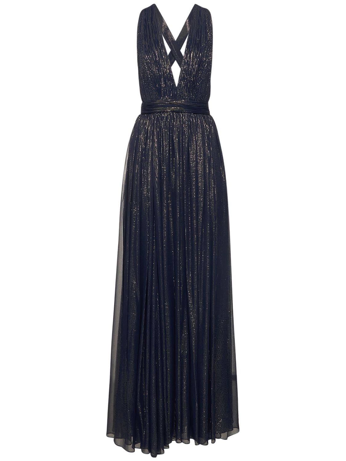 Silk Chiffon Striped Lame Long Dress – WOMEN > CLOTHING > DRESSES