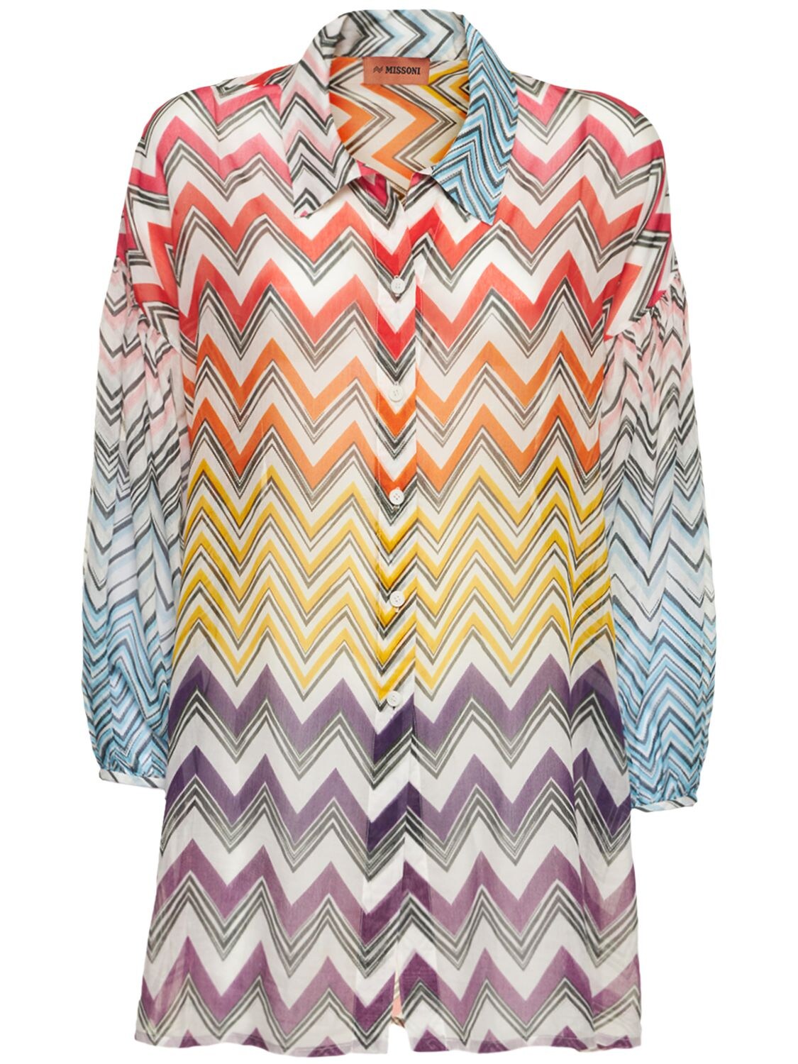 Printed Cotton & Silk Voile Long Shirt