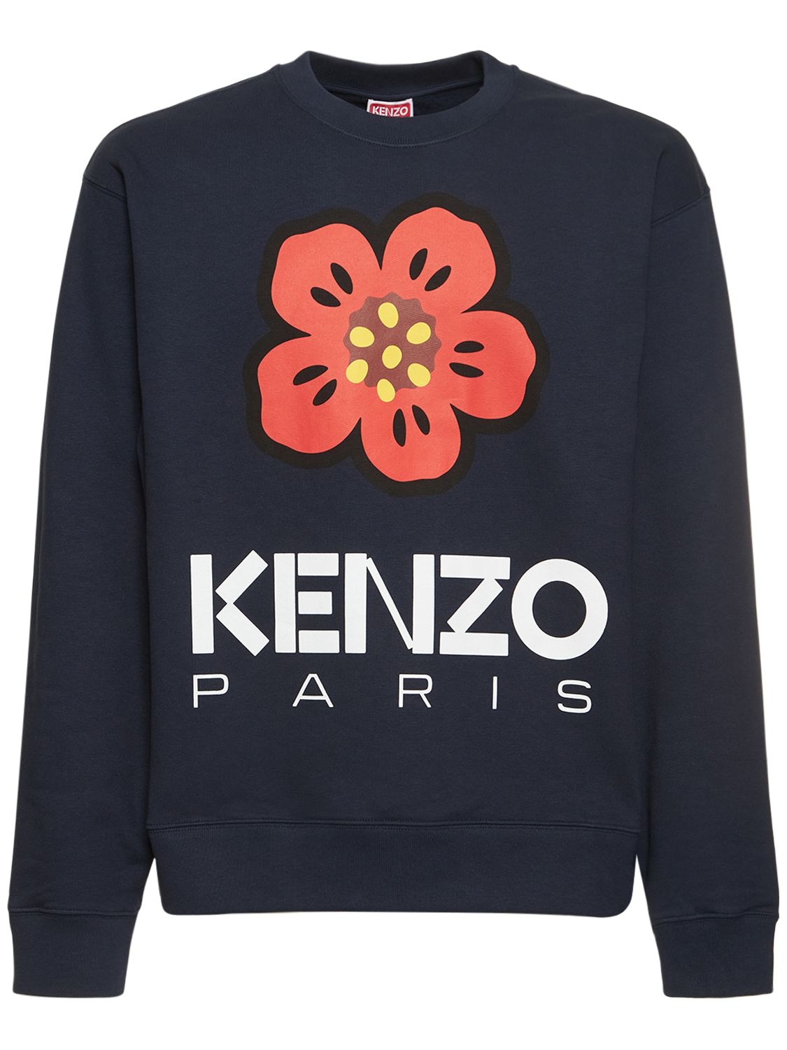 Kenzo Boke Print Cotton Molleton Sweatshirt In Blue