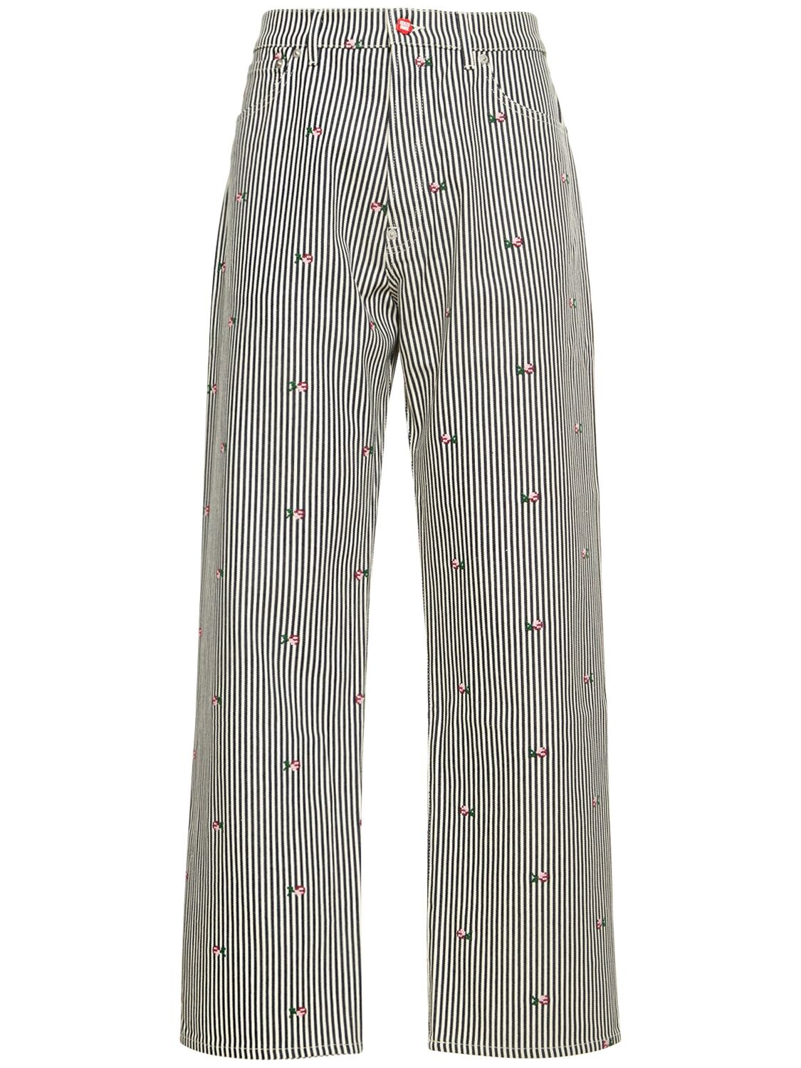 KENZO RELAXED STRIPED COTTON DENIM JEANS