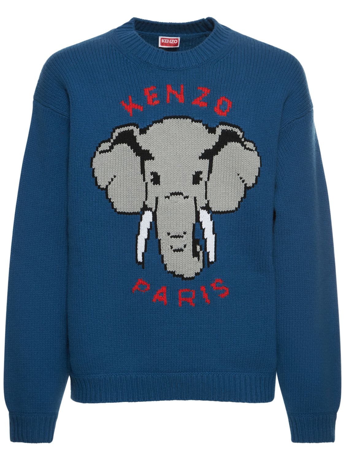 Kenzo Elephant Wool Blend Knit Sweater In Cyan