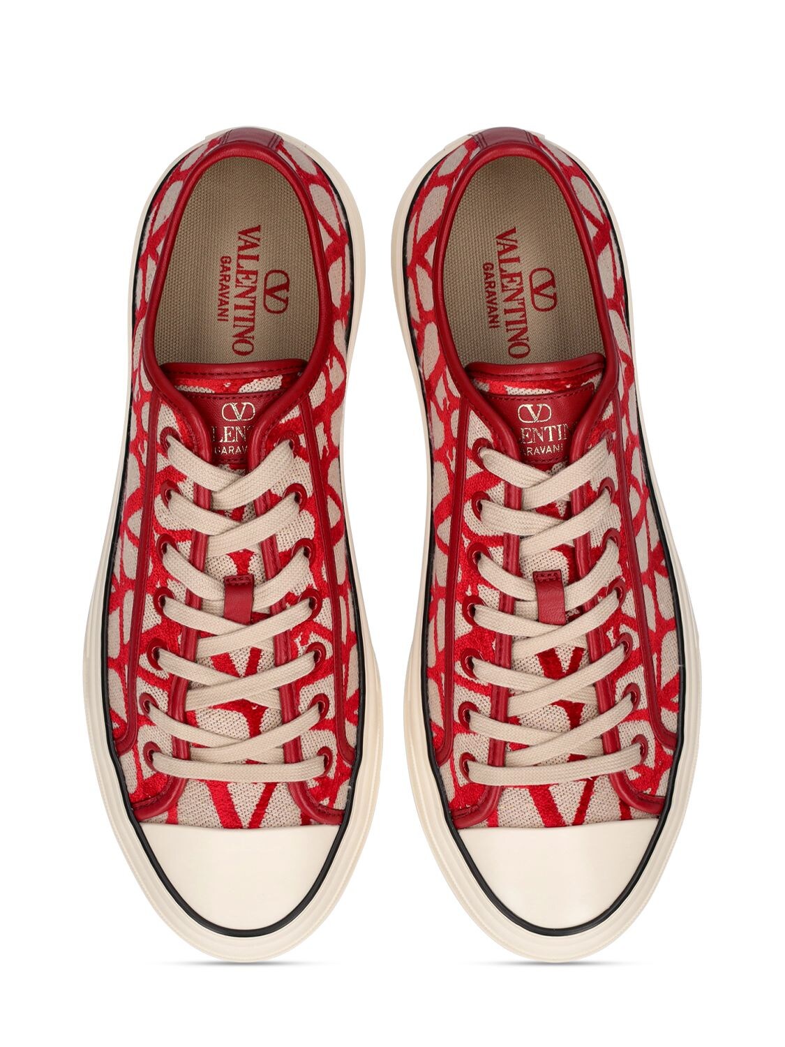 Shop Valentino Toile Iconographe Low Top Sneakers In Beige,red