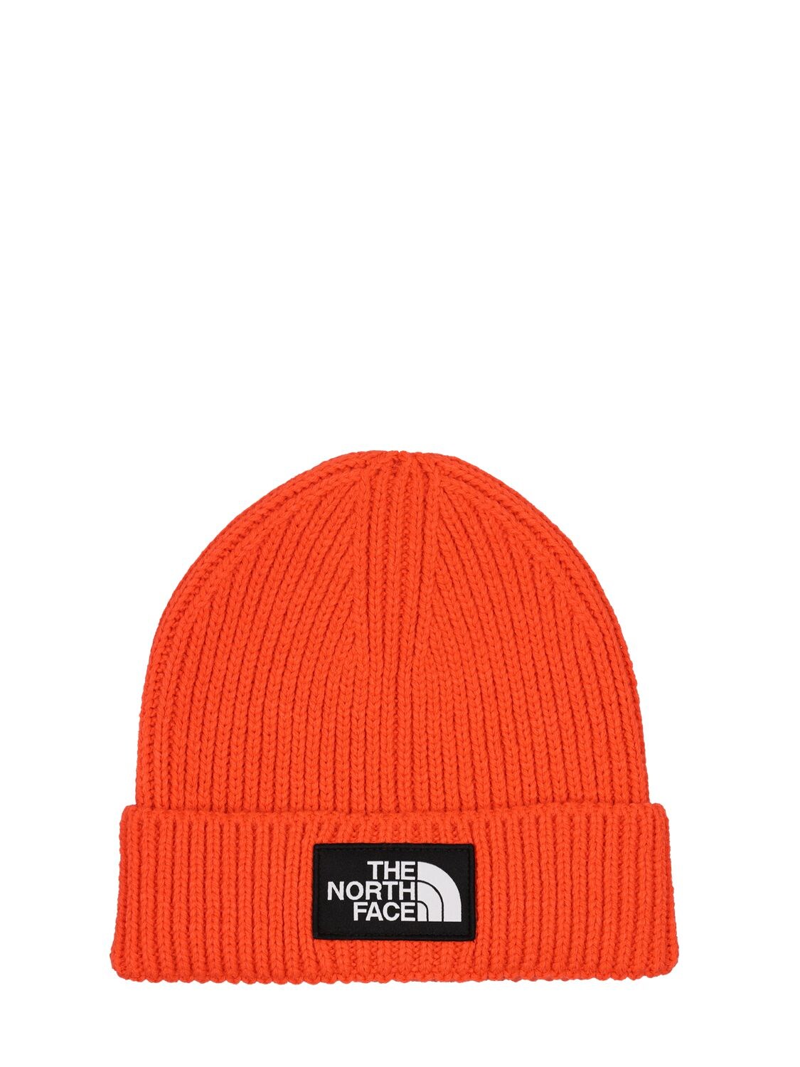 The North Face Logo Acrylic Blend Knit Beanie In Retro Orange