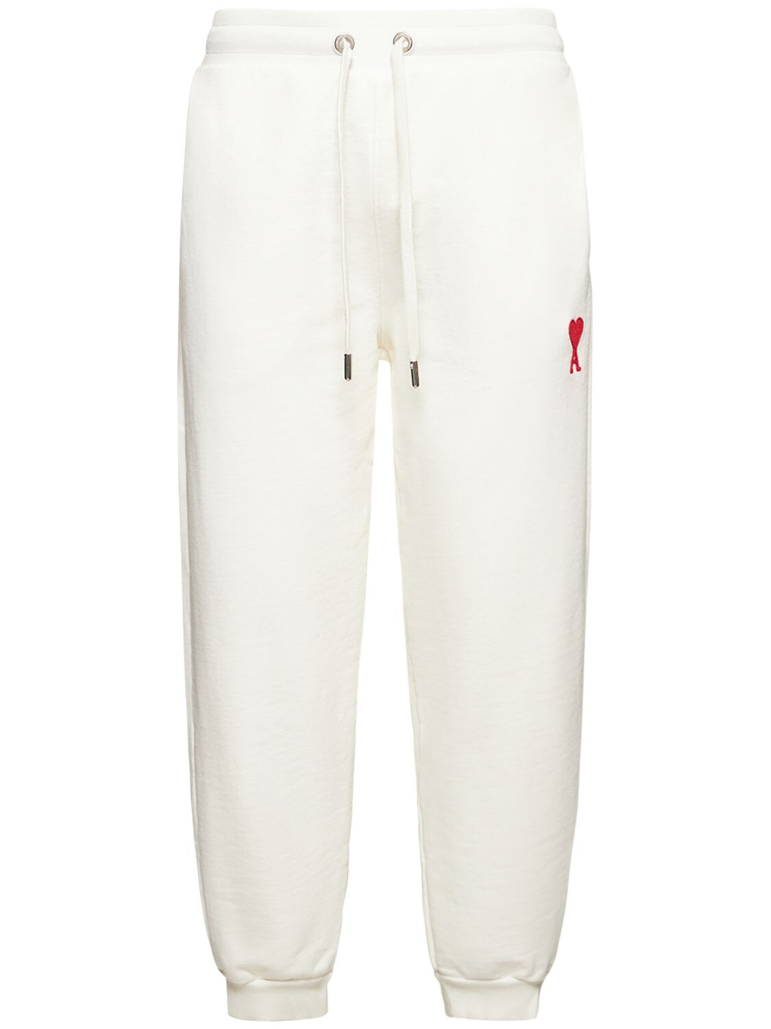Ami Alexandre Mattiussi Embroidered Cotton Blend Sweatpants In White,red