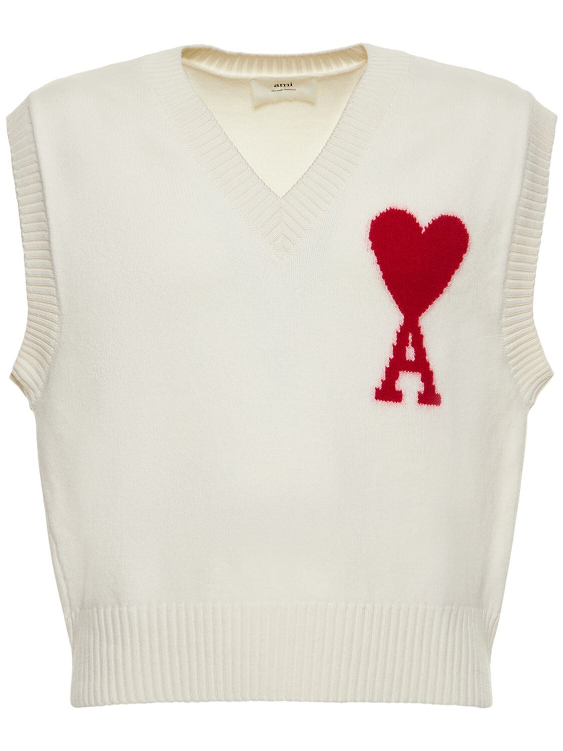 Ami Alexandre Mattiussi Ami De Coeur Logo Wool Vest In White,red