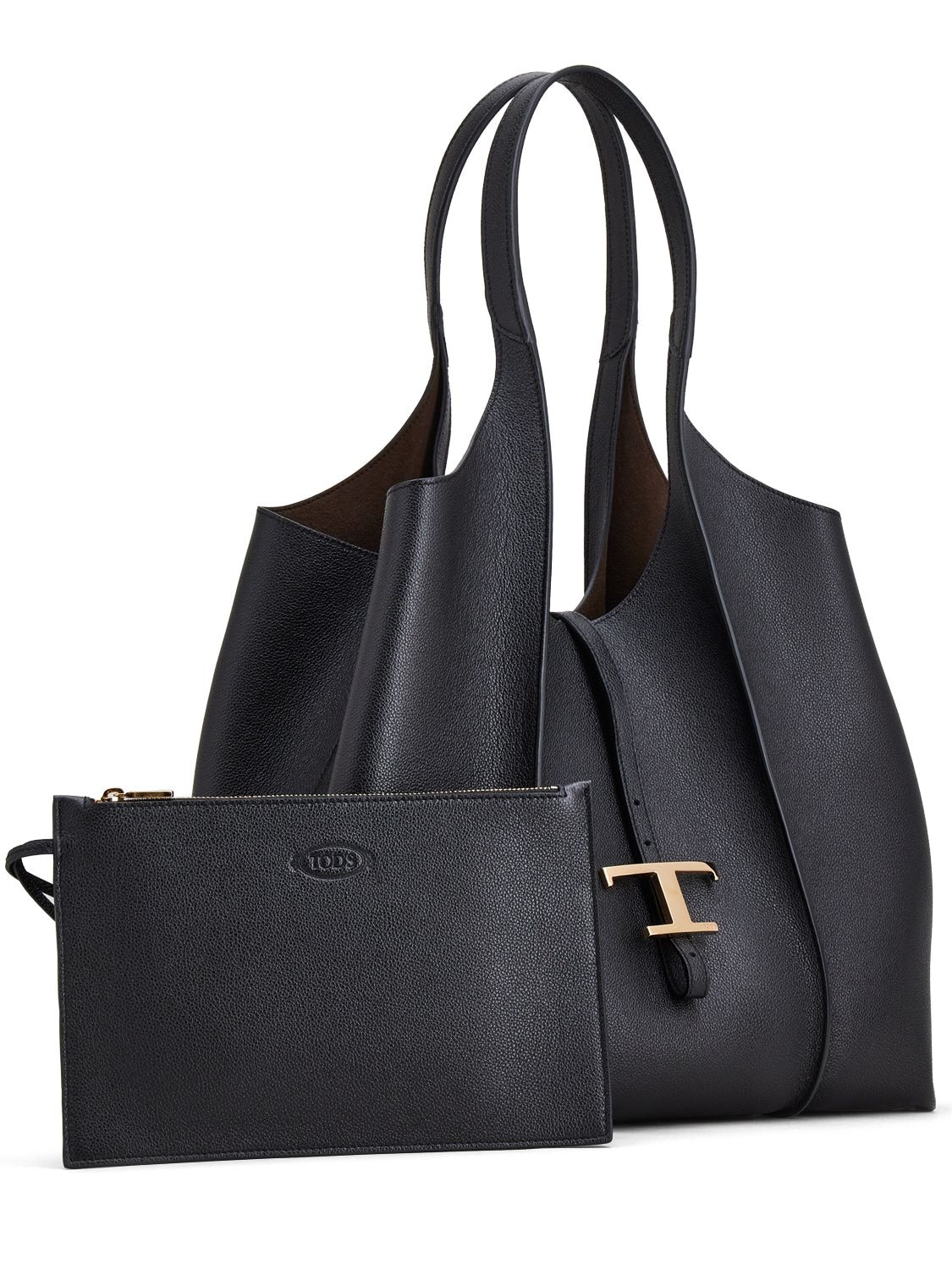 Shop Tod's Medium Shopping T Leather Tote Bag In Black