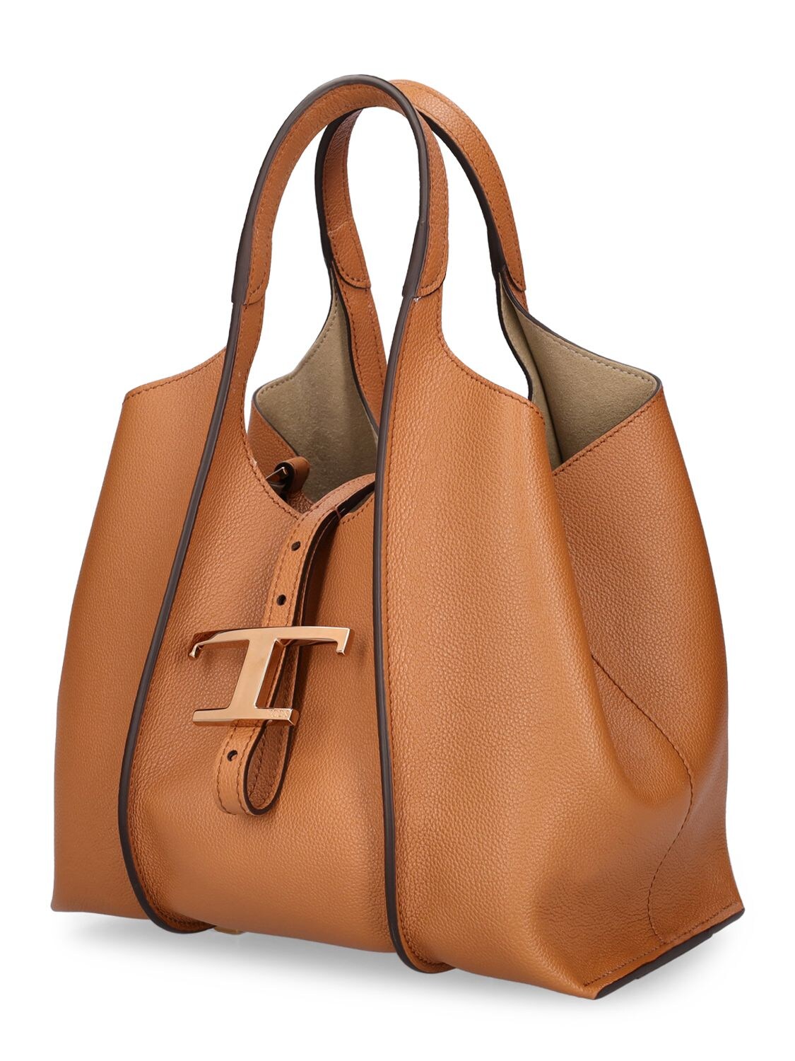 Shop Tod's Mini T Leather Top Handle Bag In Brown