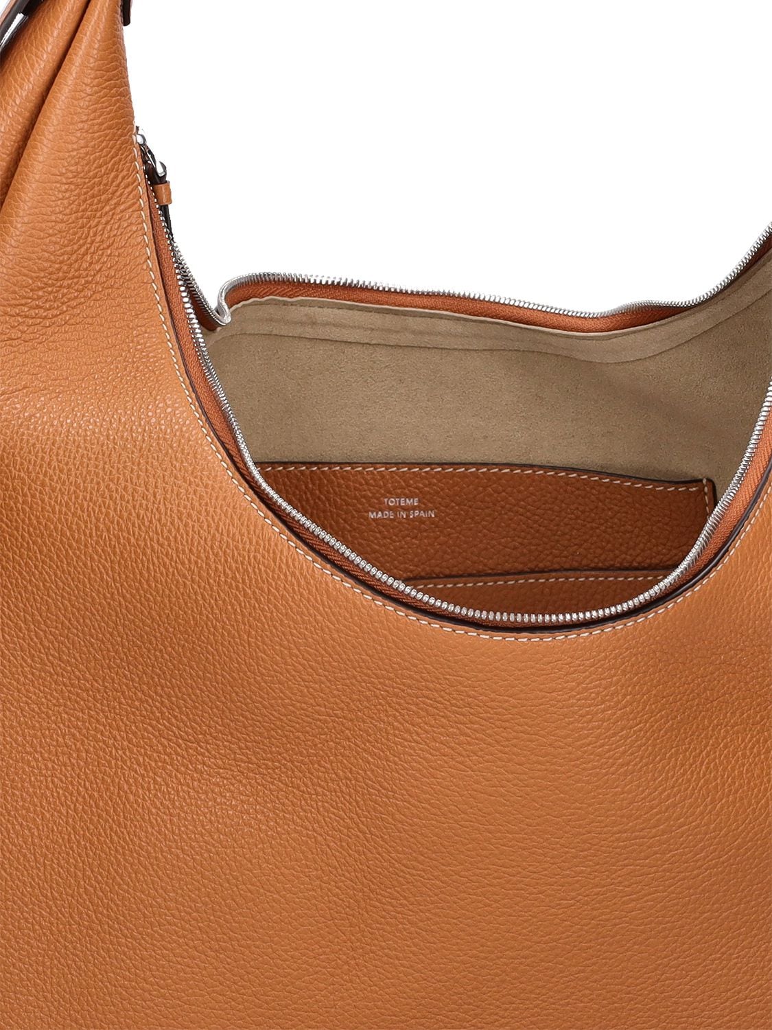 Shop Totême Belt Hobo Leather Shoulder Bag In Tan