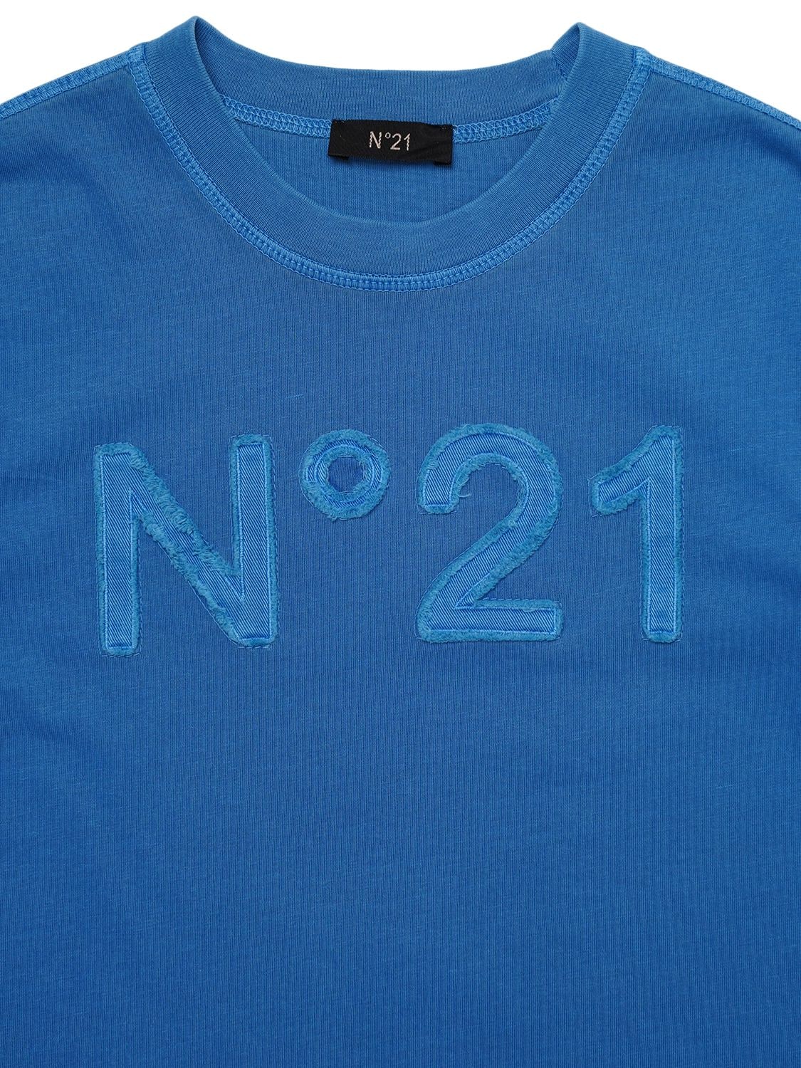 Shop N°21 Cotton Jersey T-shirt W/ Logo Patch In Blue