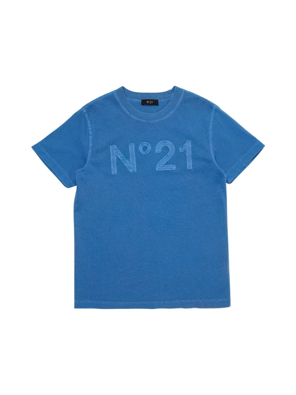 Shop N°21 Cotton Jersey T-shirt W/ Logo Patch In Blue