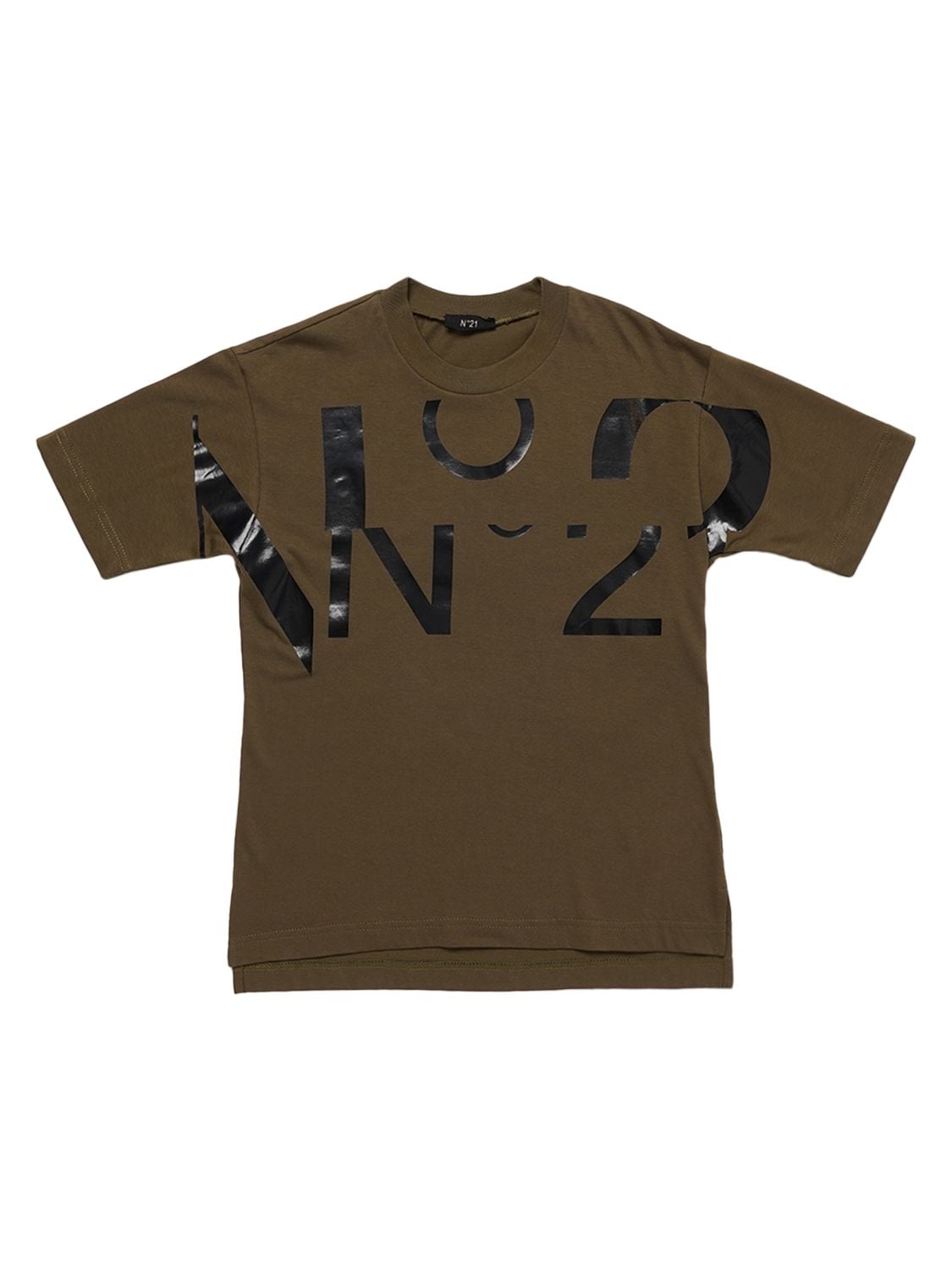 N°21 Kids' Rubberized Logo Cotton Jersey T-shirt In Dark Olive Green