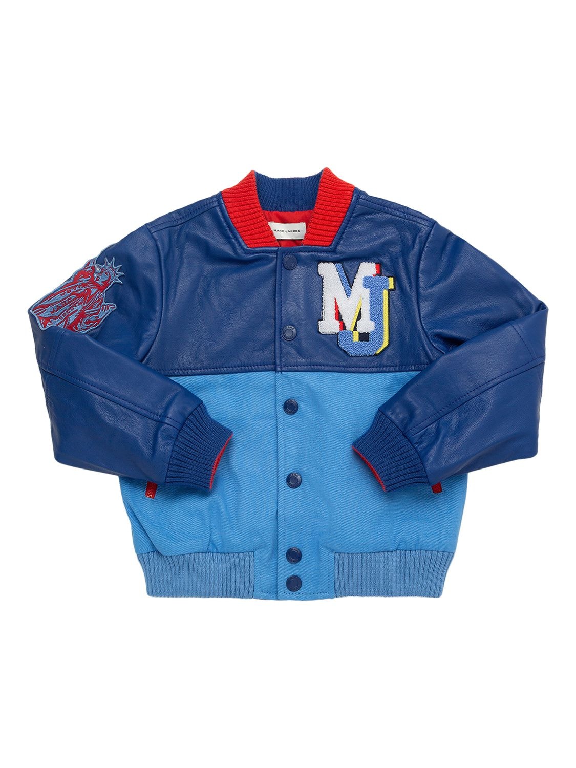 Marc Jacobs (the) Kids' Leather & Cotton Bomber Jacket In Blue