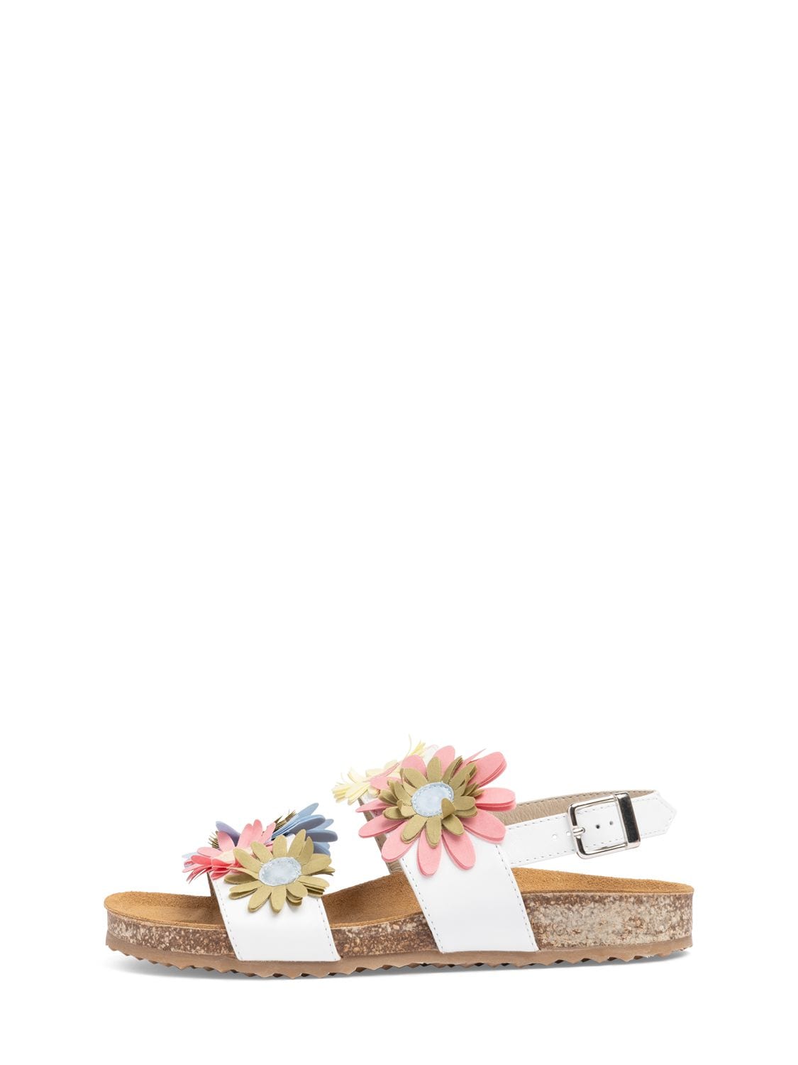 Il Gufo Kids' Leather Sandals W/ Flower Appliqués In White,multi