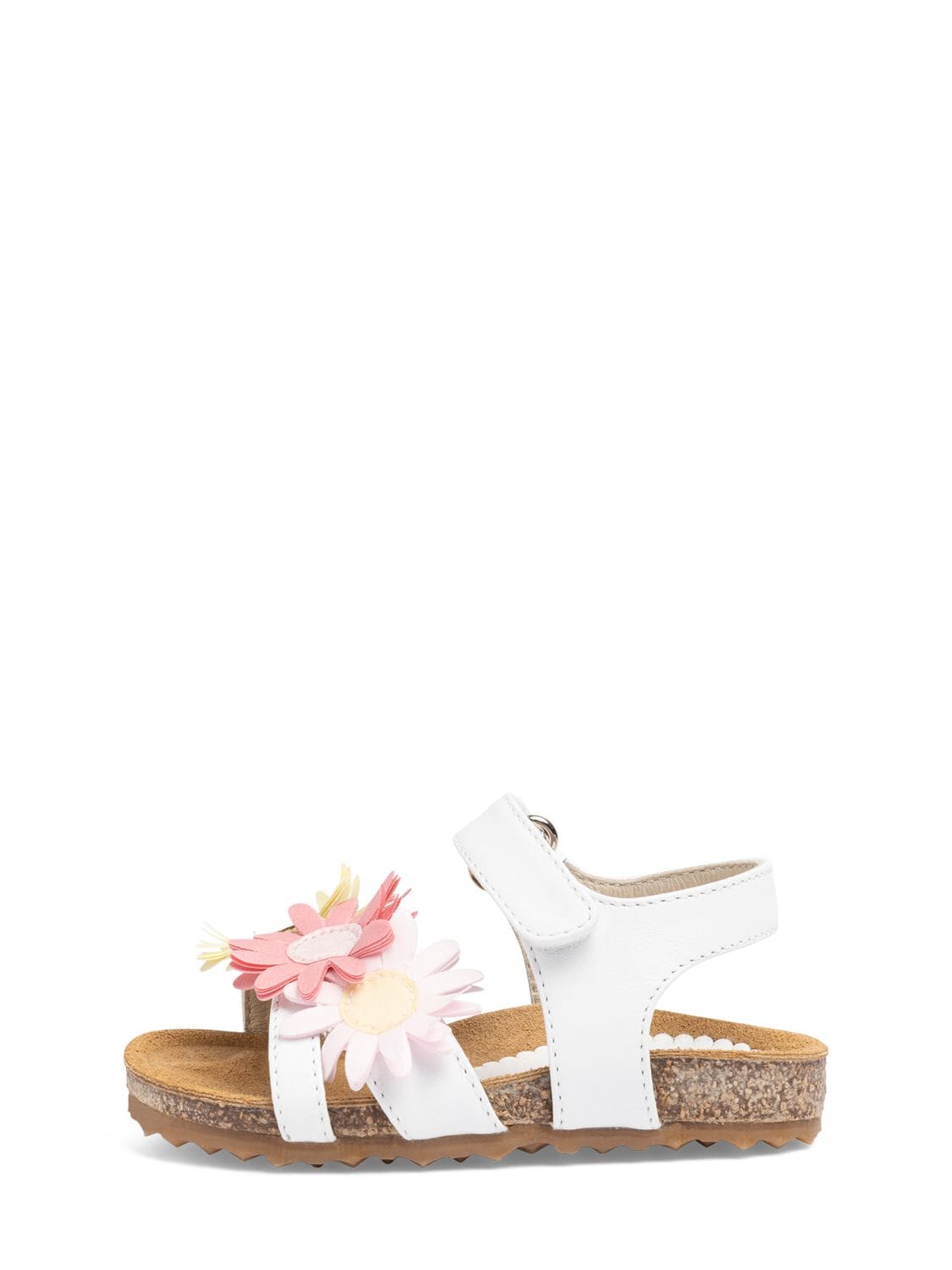 Il Gufo Kids' Leather Sandals W/ Flowers Appliqués In White,multi
