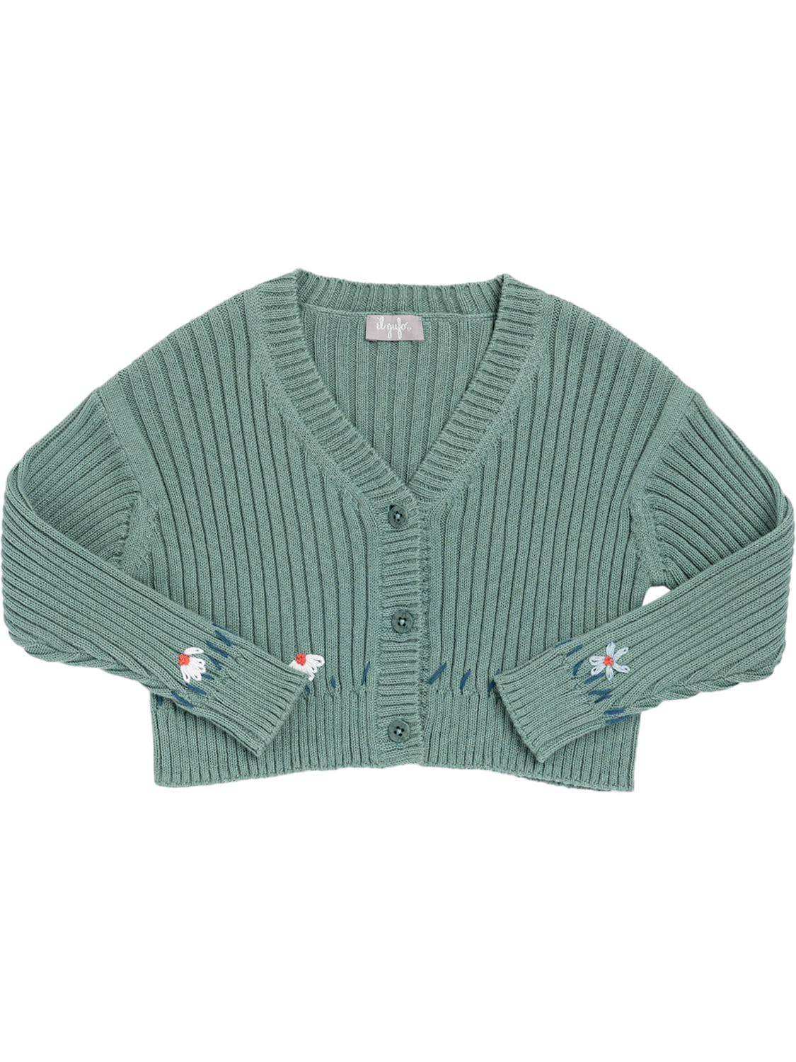 Il Gufo Kids' Embroidered Tricot Knit Cardigan In Green