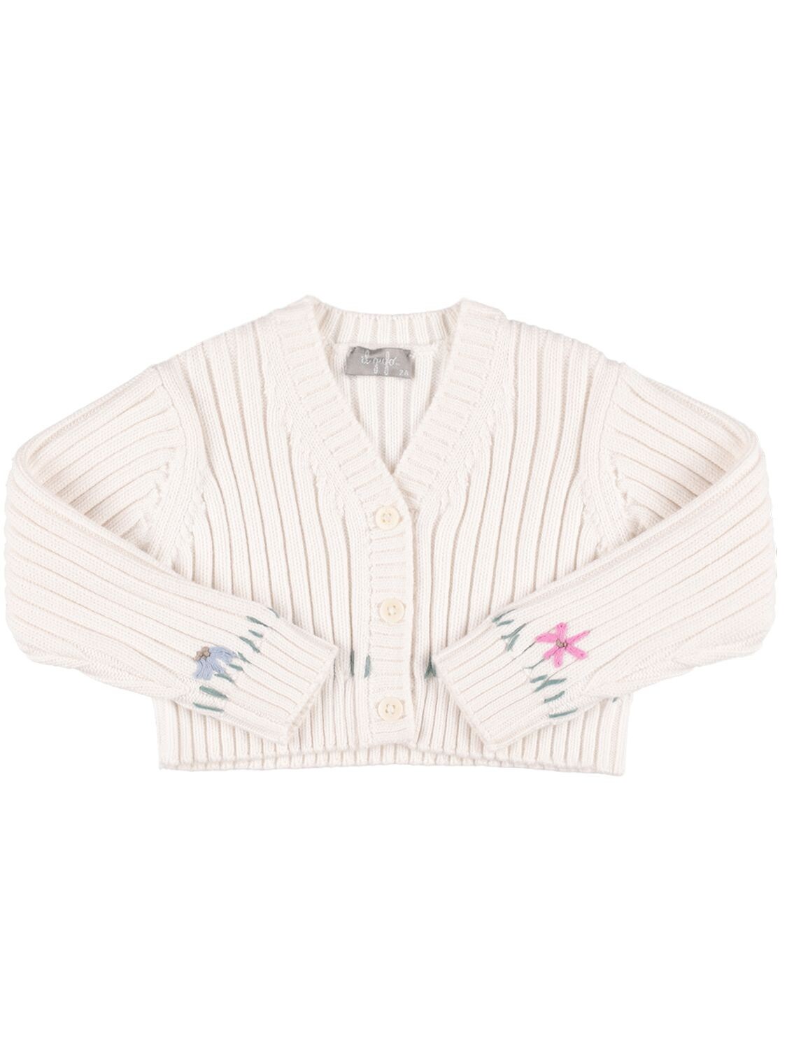 Il Gufo Kids' Embroidered Tricot Knit Cardigan In White