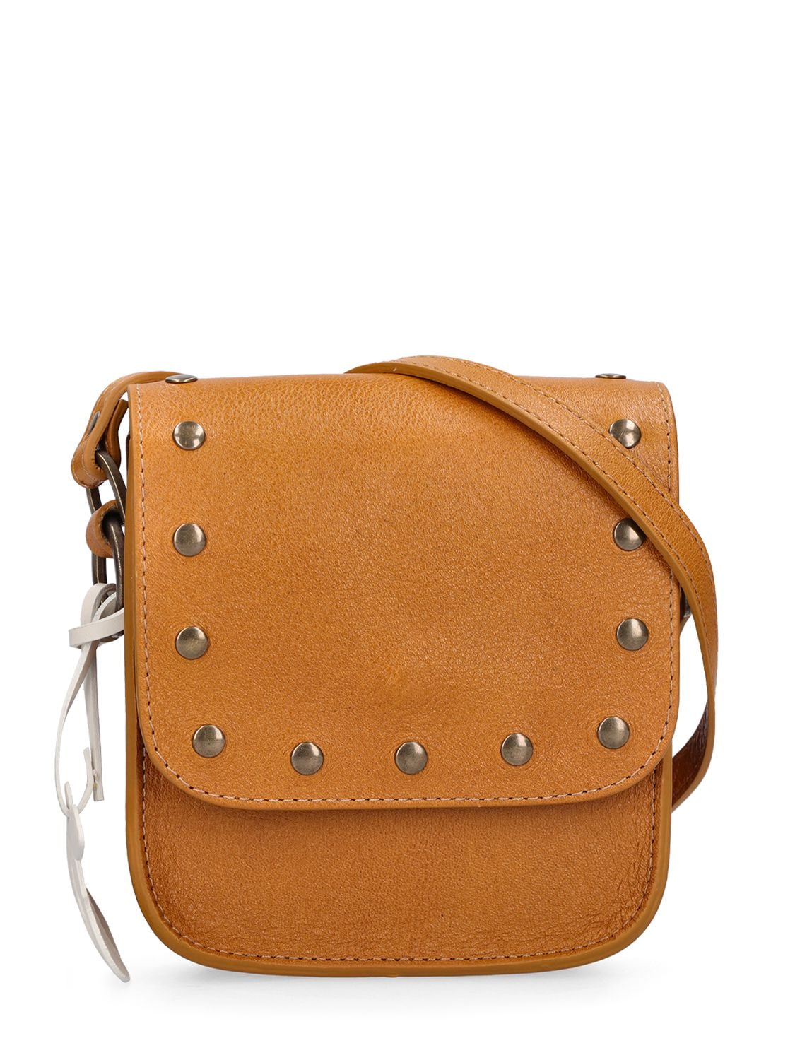 Bonpoint Kids' Leather Shoulder Bag W/ Studs In Brown