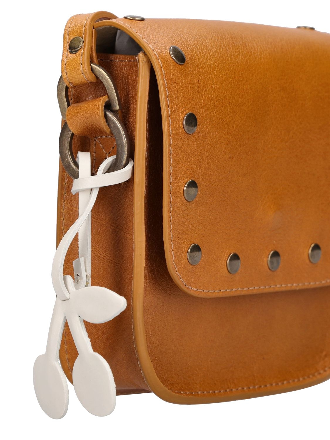 Bonpoint Leather Shoulder Bag W/ Studs In Brown