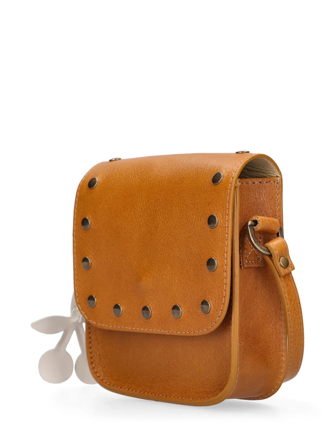 Bonpoint Leather Shoulder Bag W/ Studs In Brown