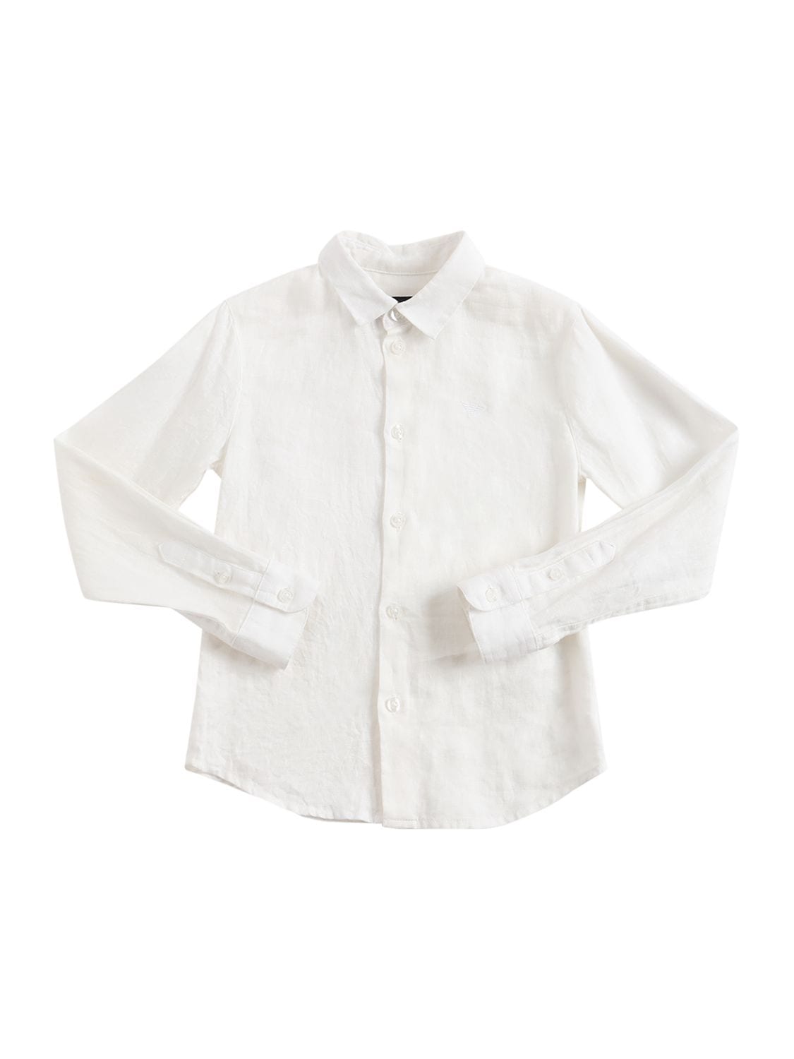 Emporio Armani Kids' Logo Embroidery Linen Shirt In White