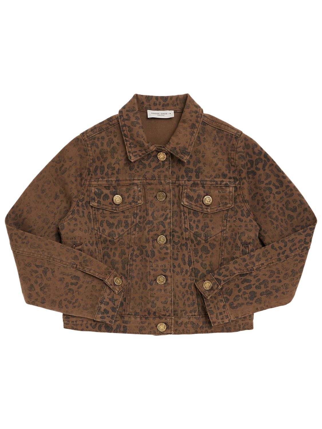 Golden Goose Kids' Leopard Print Cotton Denim Jacket In Black,brown