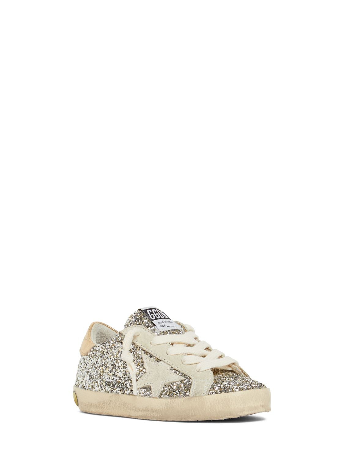 Shop Golden Goose Super-star Glittered Lace-up Sneakers In Silver