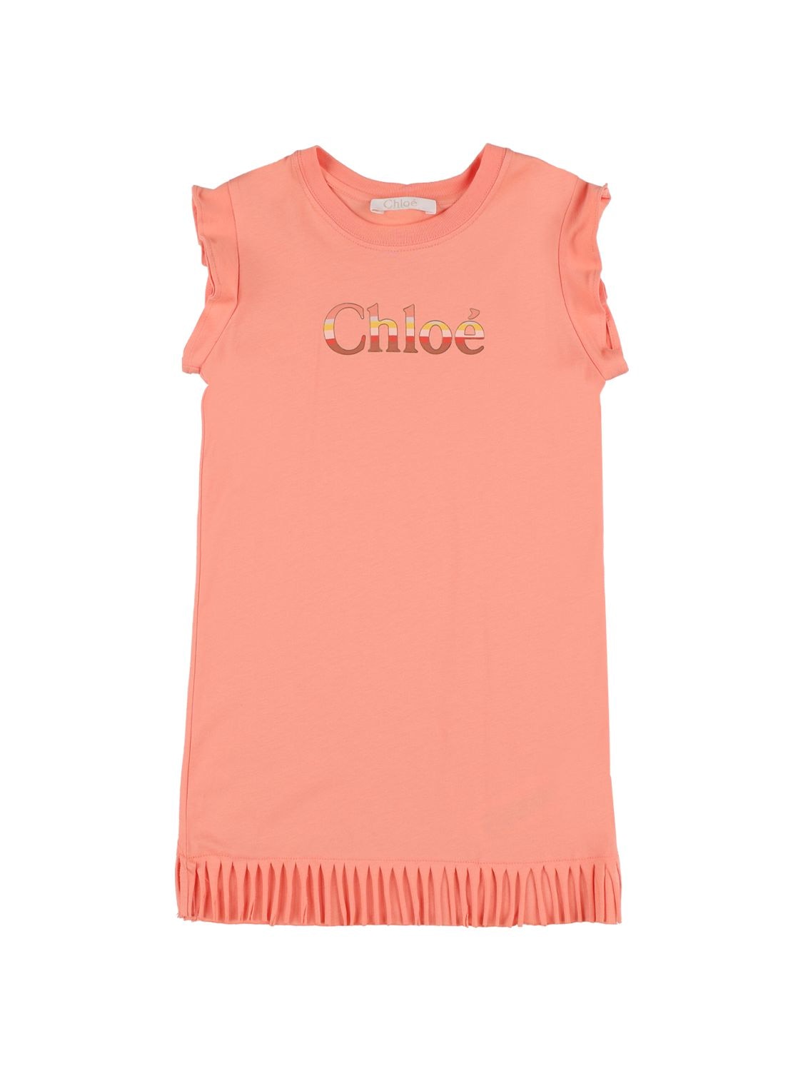 Chloé Kids' Logo Print Organic Jersey Dress In Dark Pink