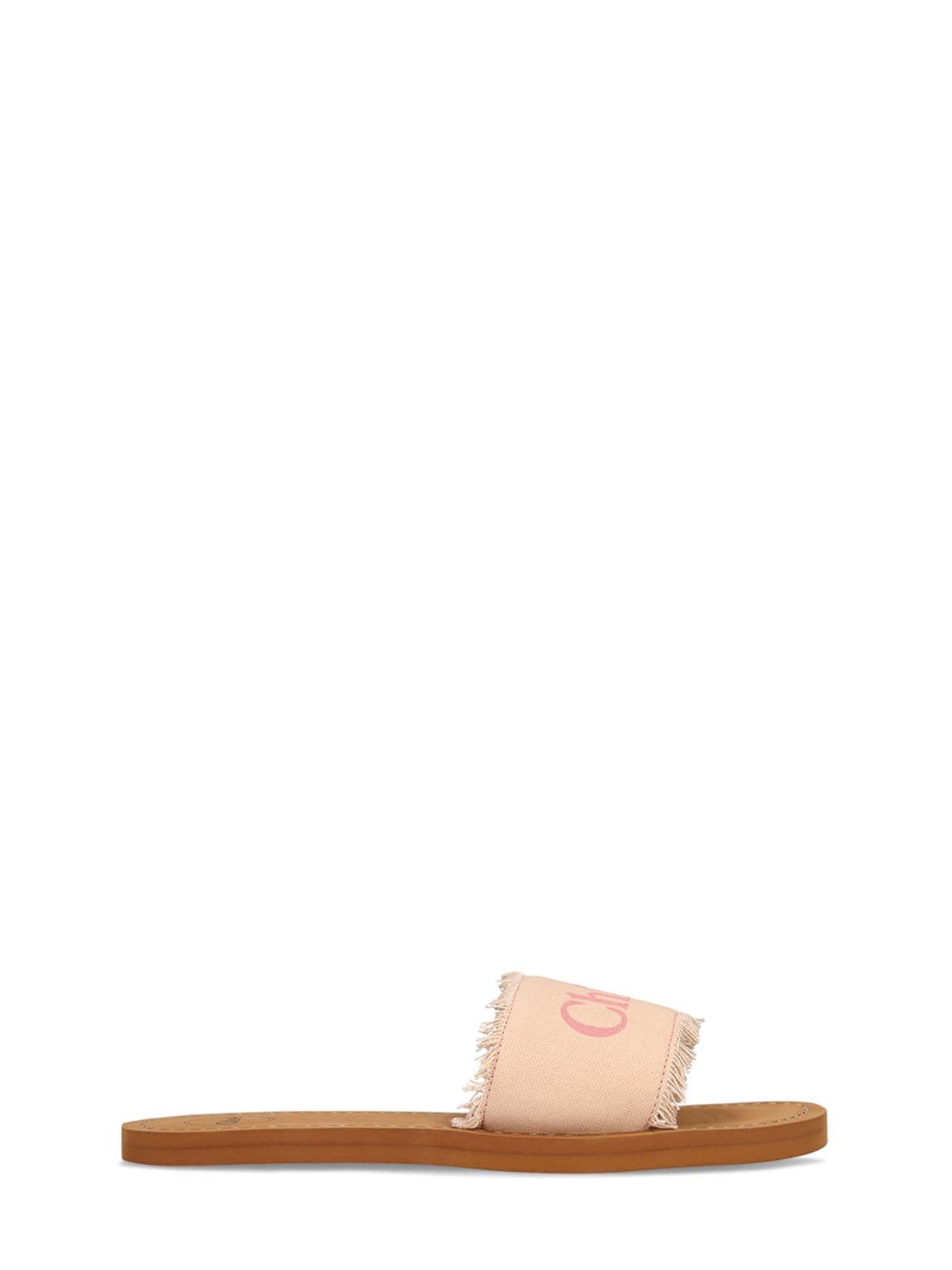 Chloé Kids' Logo Print Slide Sandals W/ Fringes In Pink