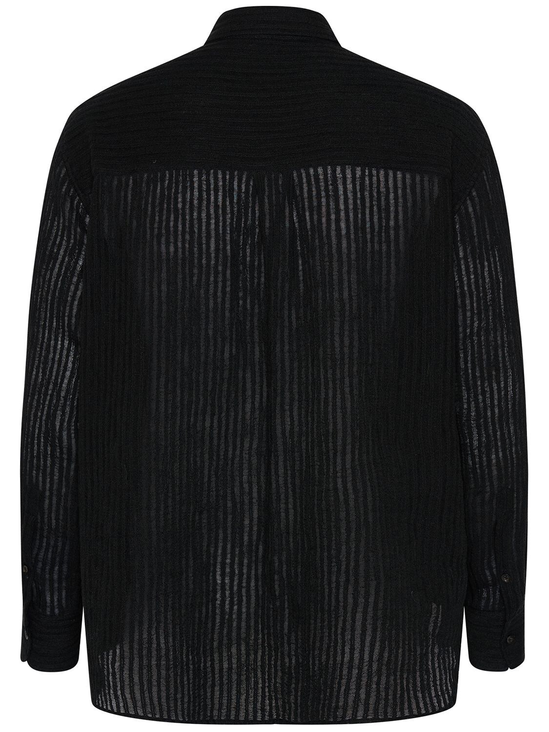 Shop Commas Sheer Striped Woven Linen Shirt In Black