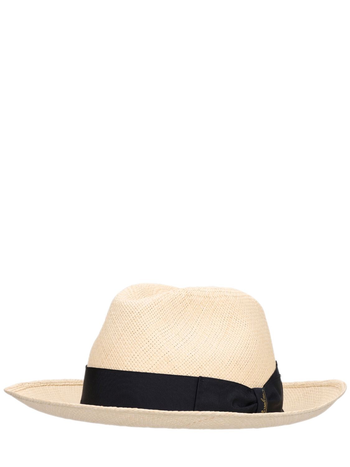 Shop Borsalino Amedeo 7.5cm Brim Straw Panama Hat In Natural,black