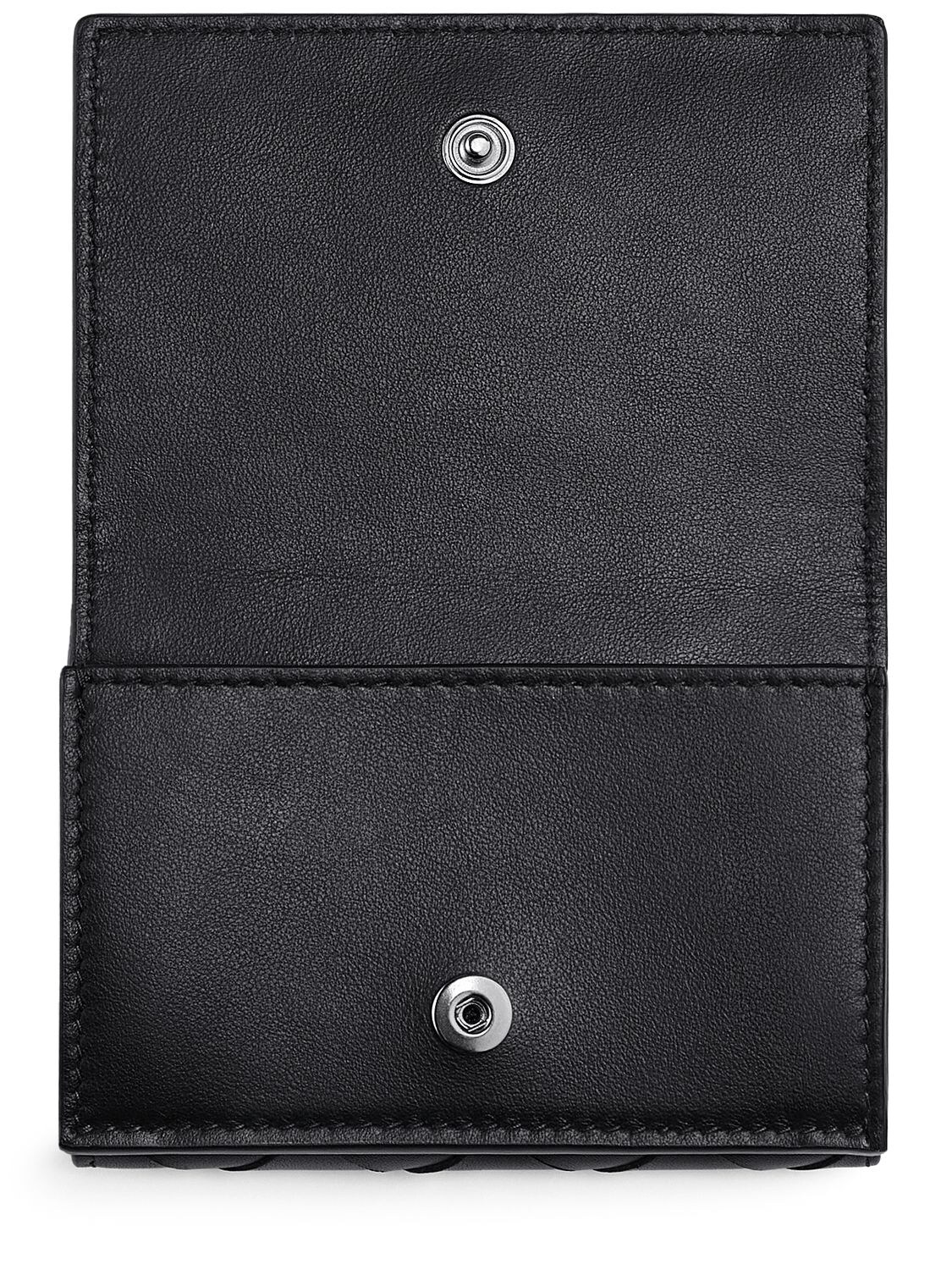 Shop Bottega Veneta Intrecciato Leather Tiny Tri-fold Wallet In Black