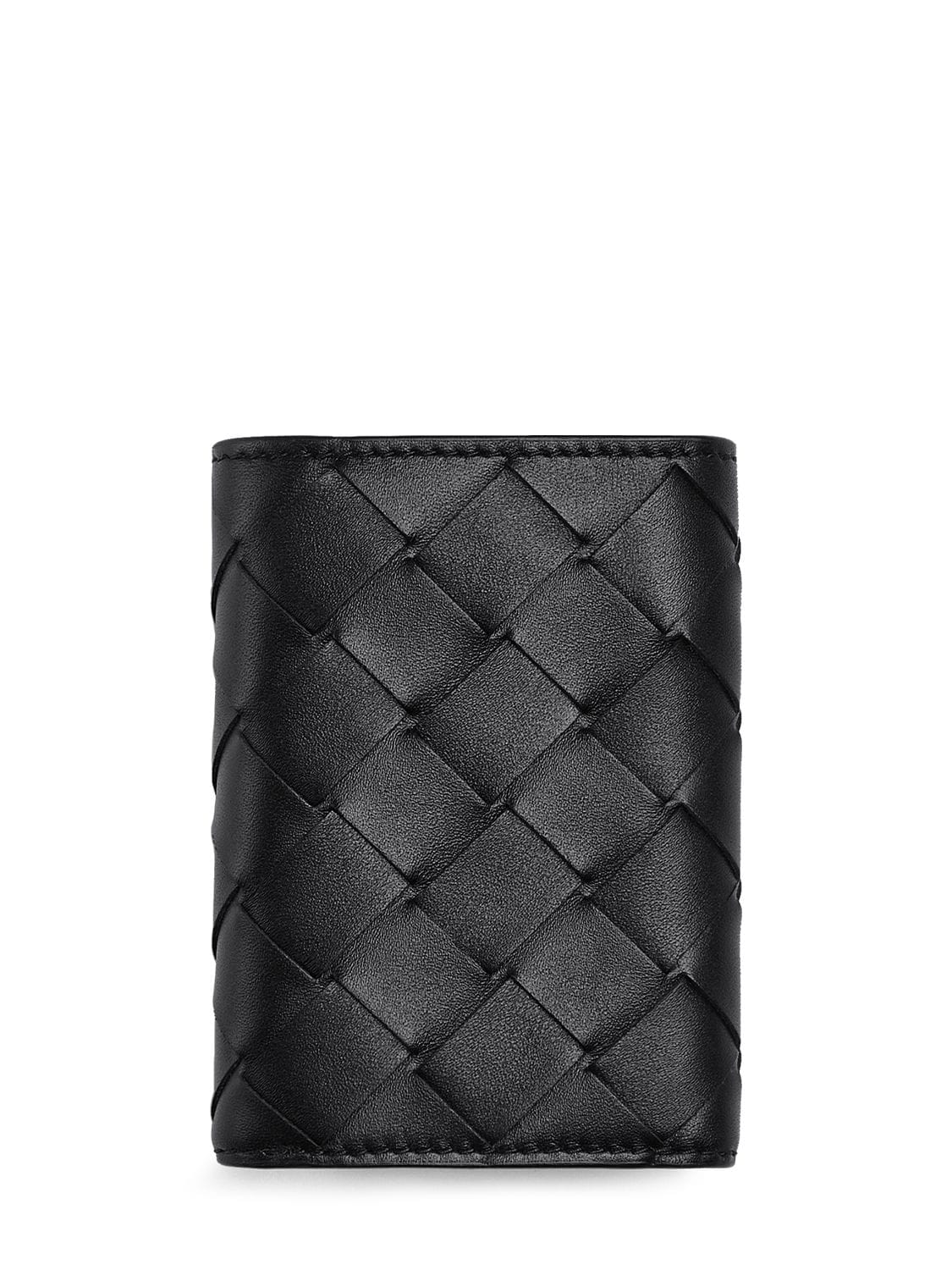 Shop Bottega Veneta Intrecciato Leather Tiny Tri-fold Wallet In Black