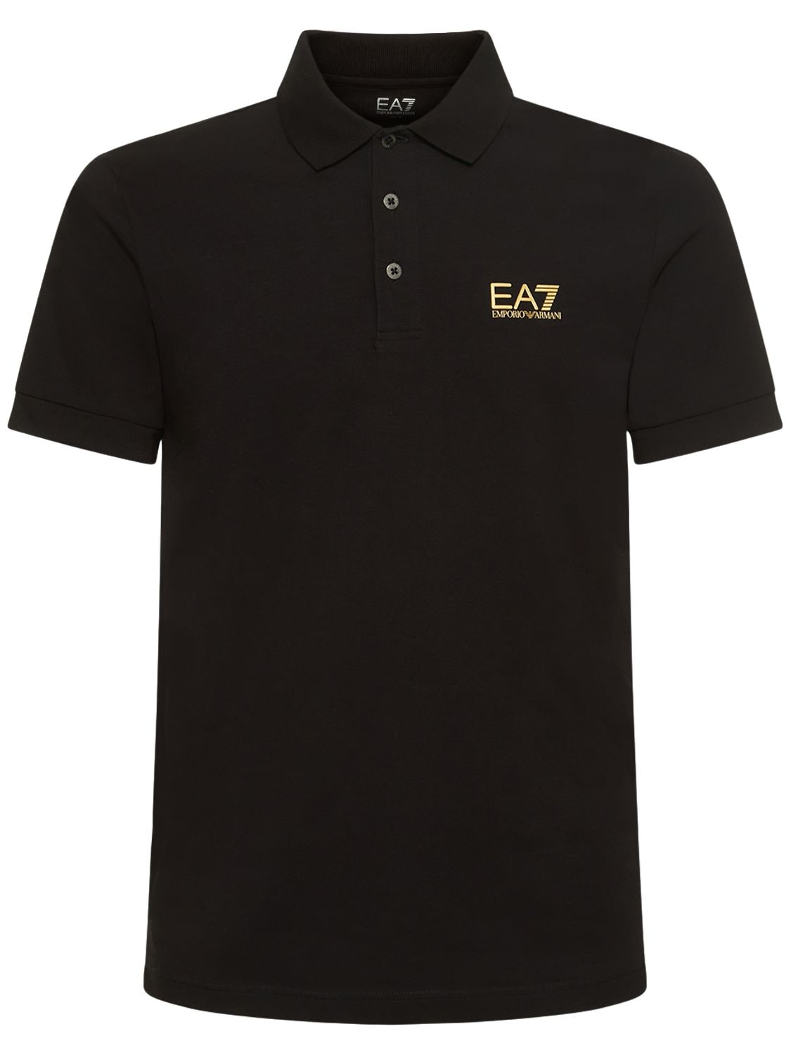Ea7 Core Identity Cotton Jersey Polo In Black,gold