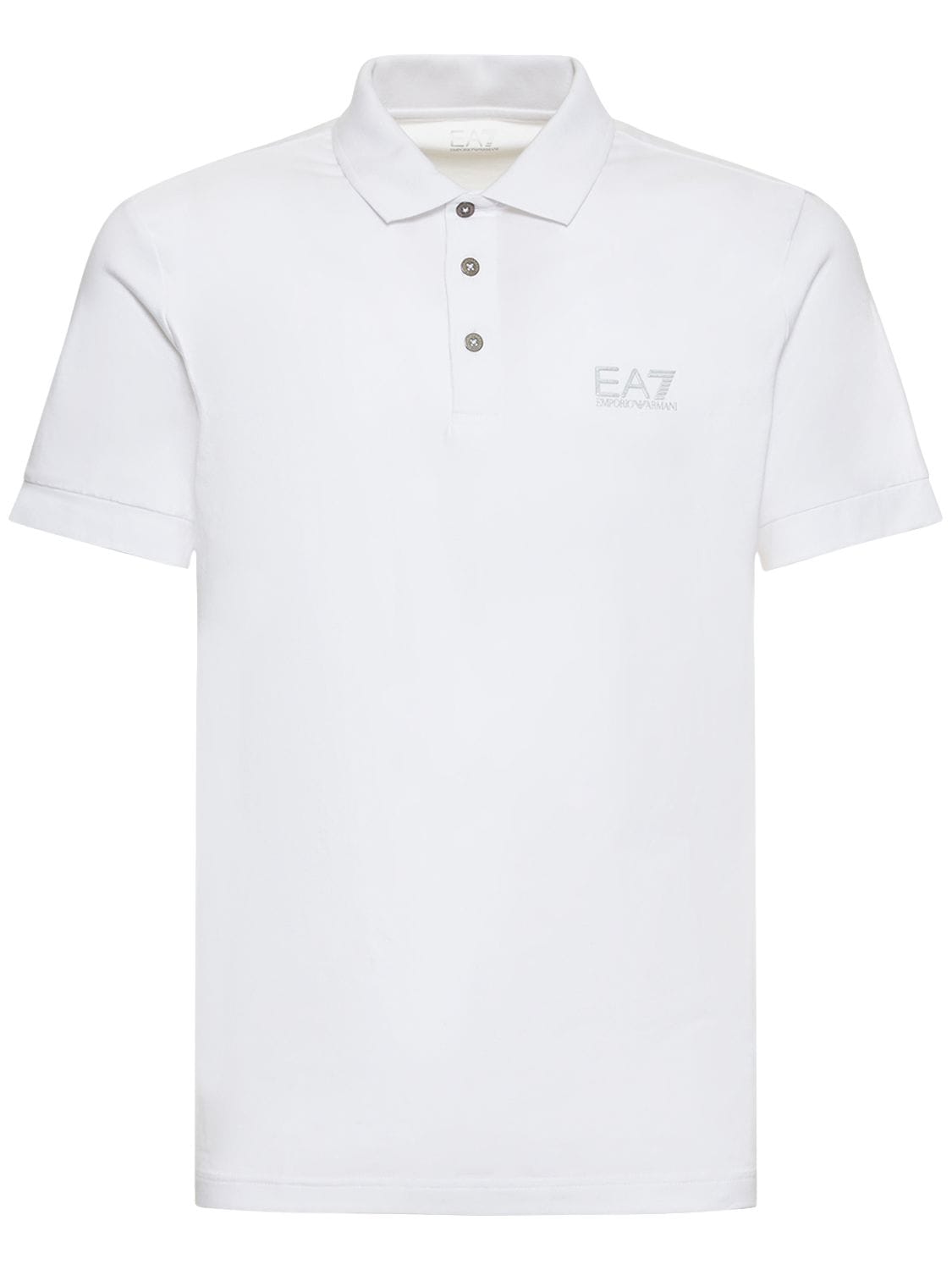 Ea7 Core Identity Cotton Jersey Polo In White,silver