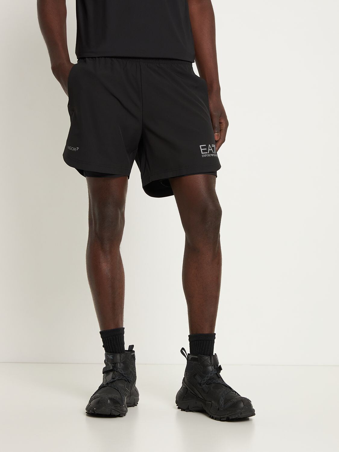 EA7 VIGOR7 RECYCLED POLY TRACK SHORTS 