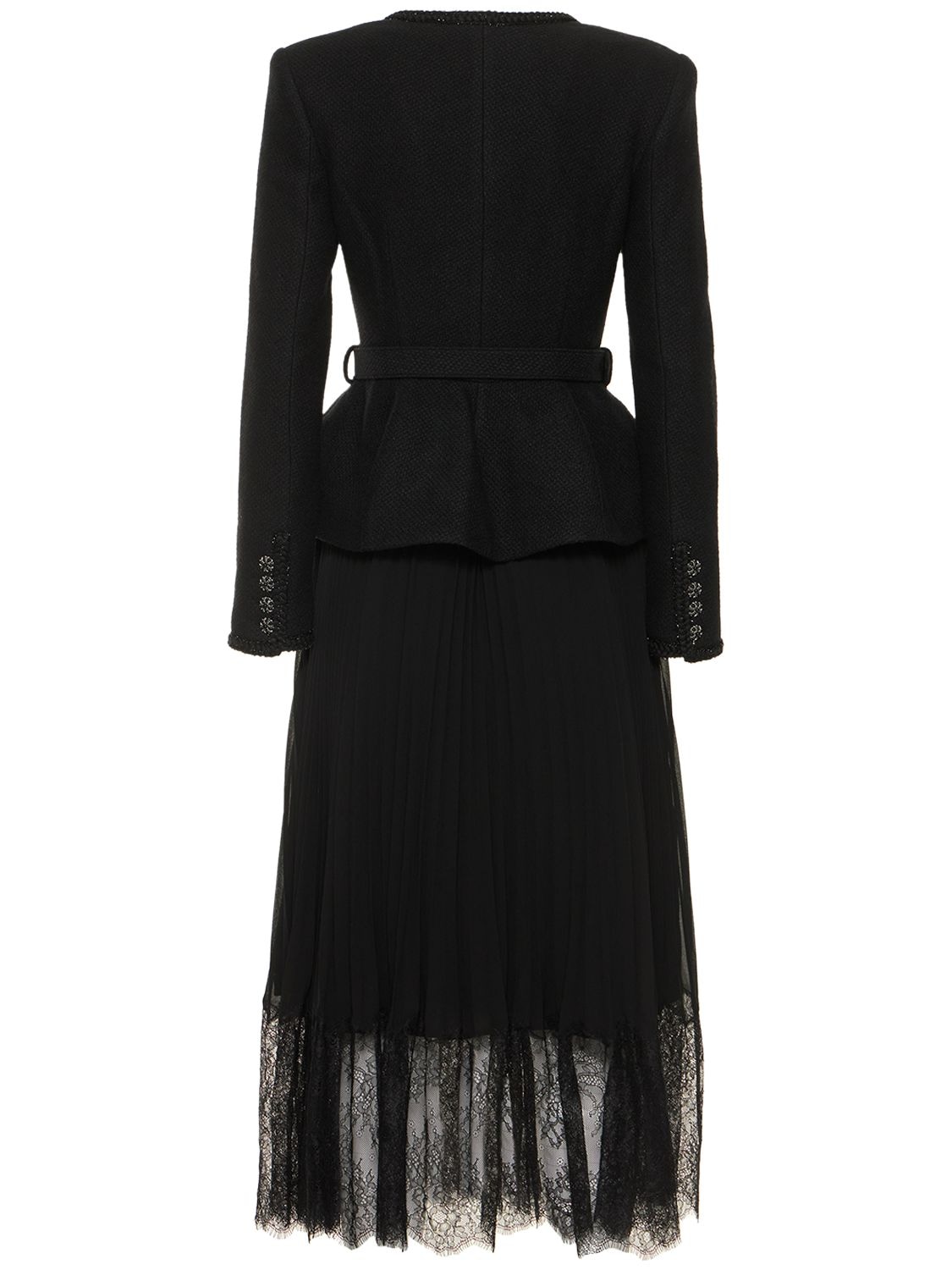 Self-portrait Jacket Pleated Midi-dress In Black