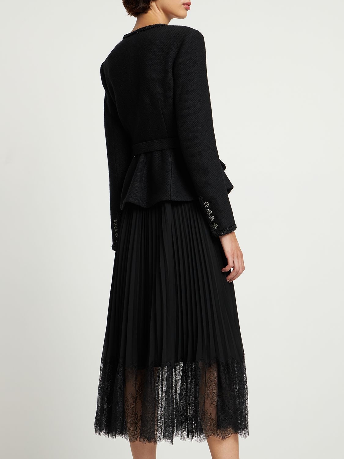 Self-portrait Jacket Pleated Midi-dress In Black
