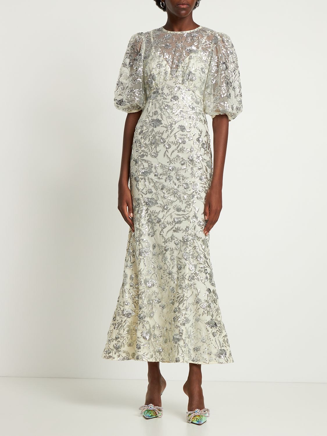 Self-portrait Sequined Embellished Midi Dress In Beige | ModeSens