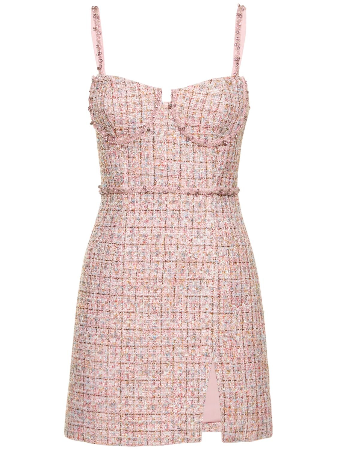 Self-portrait Boucle Diamante-trim Mini Dress In Pink | ModeSens