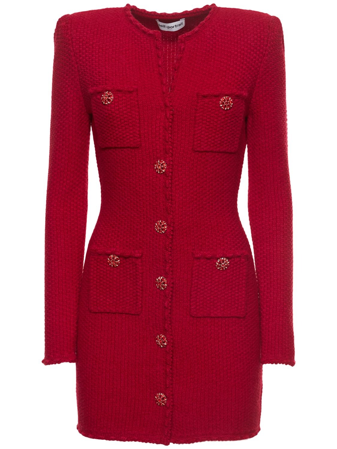 Shop Self-portrait Mélange Wool Blend Knit Mini Dress In Red