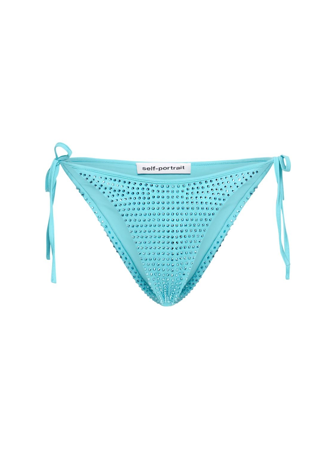 Self-portrait Bikini Bottom With All-over Crystal Embellishment In Light-blue Polyamide Woman In Blue