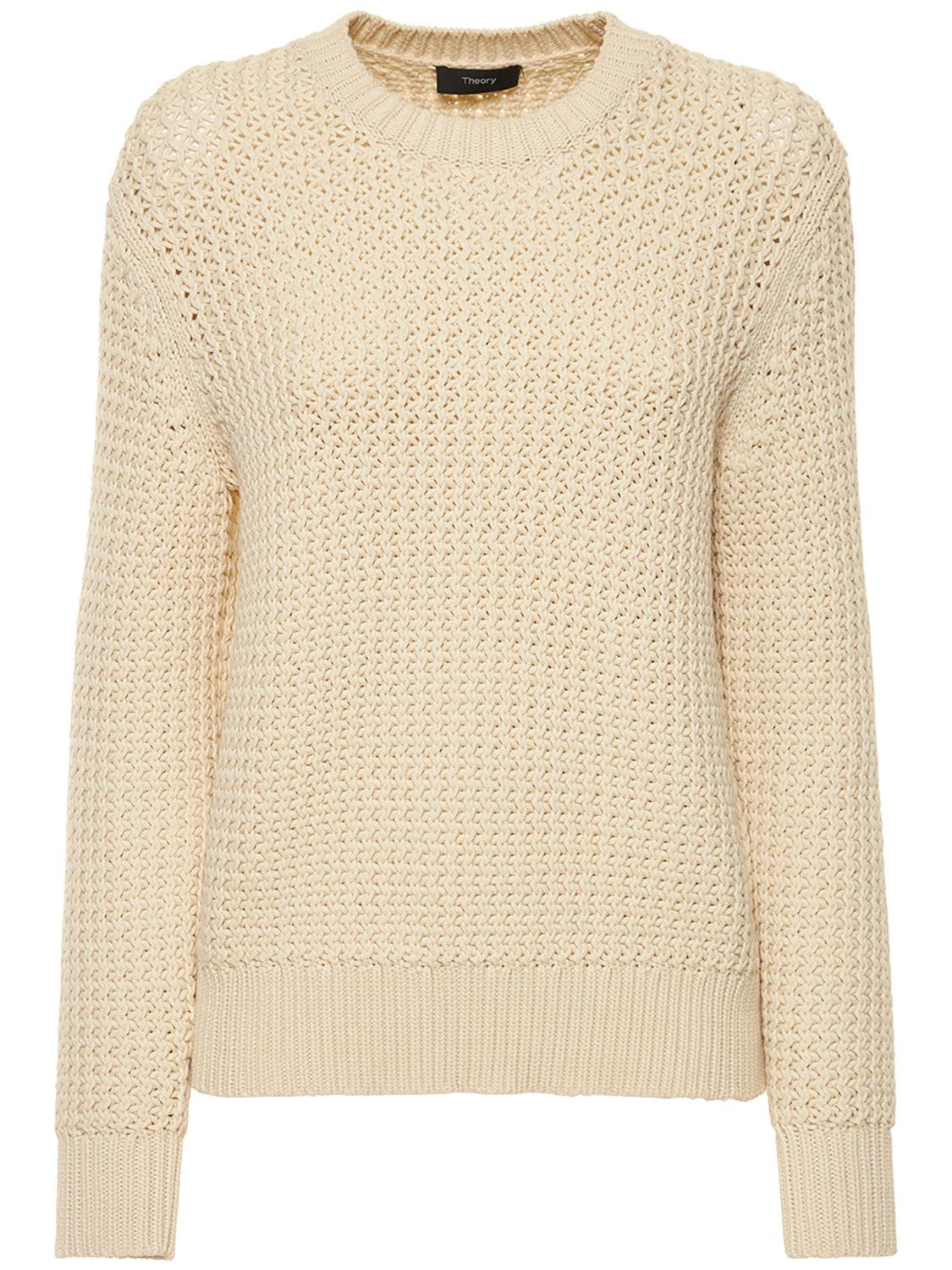 Theory Rickrack Ribbed Cotton Blend Sweater In Beige
