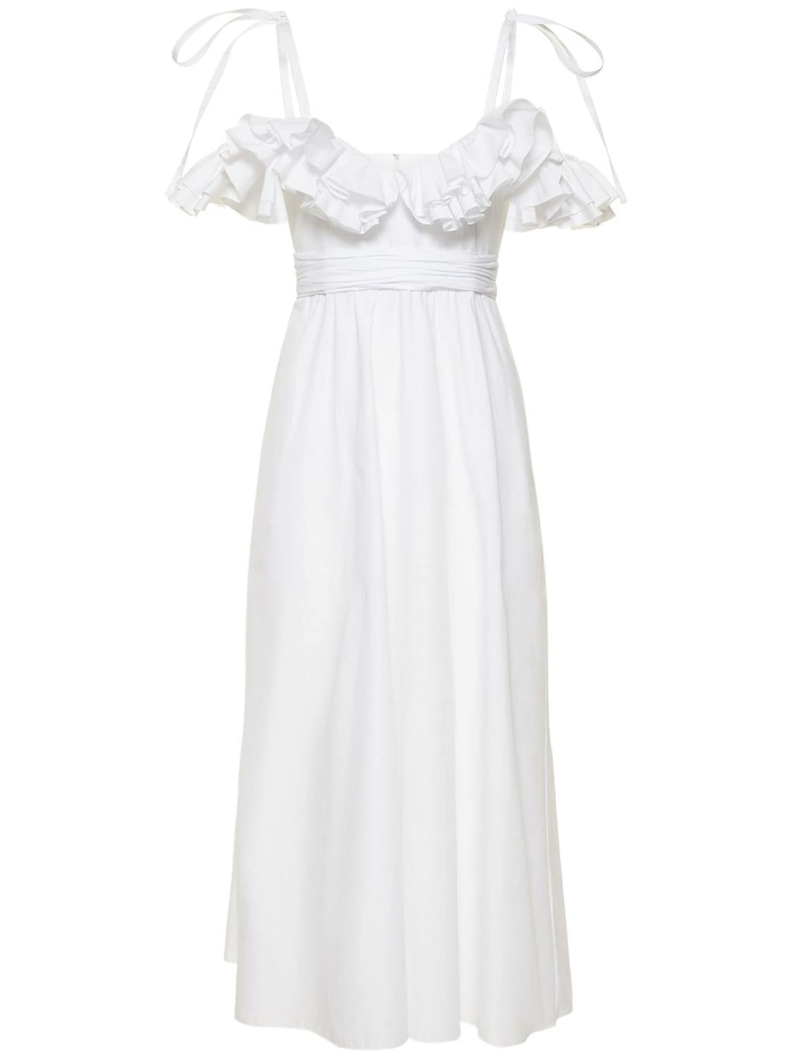 Ruffled Cotton Poplin Midi Dress – WOMEN > CLOTHING > DRESSES