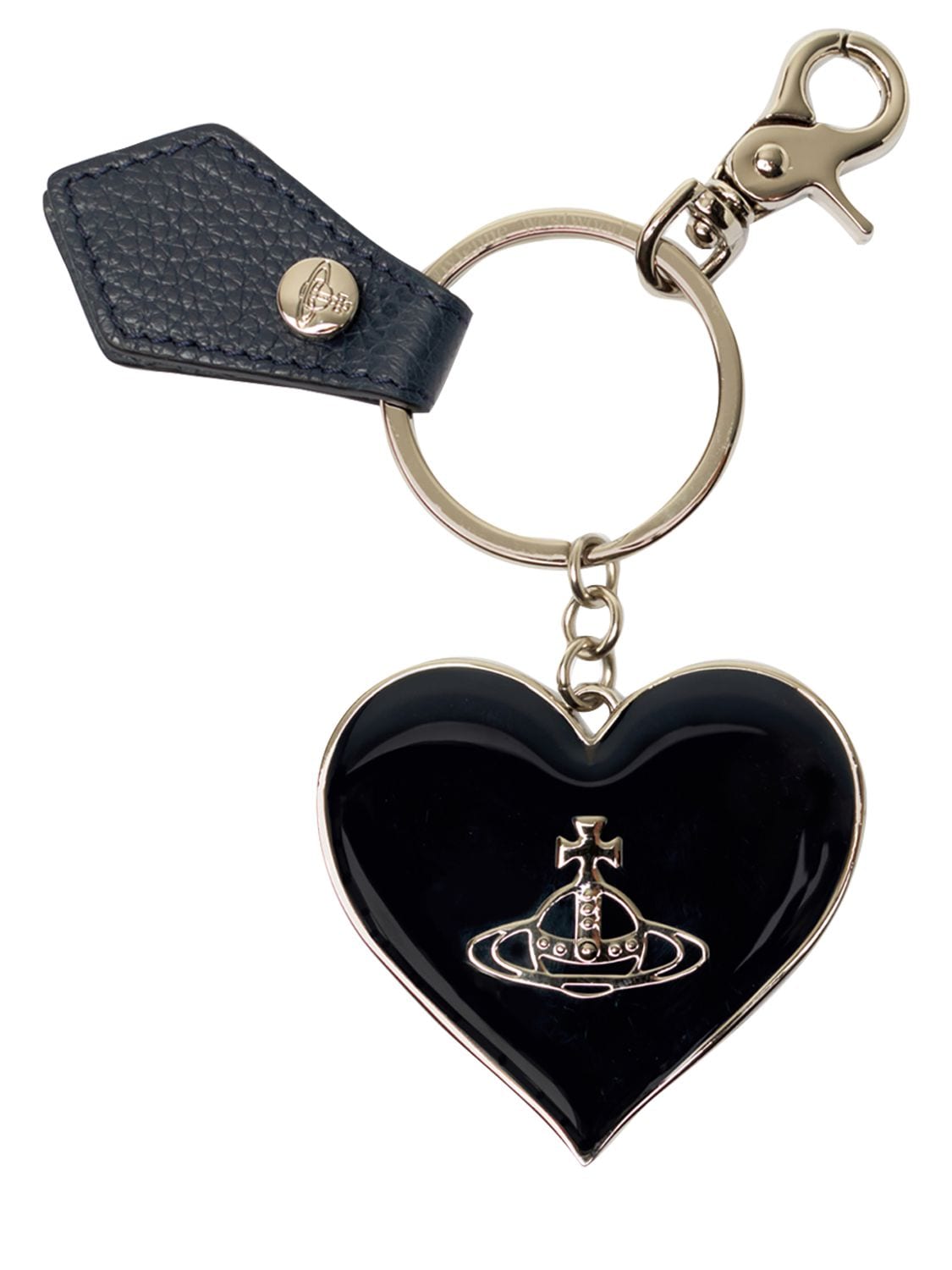 Vivienne Westwood Grain Leather Mirror Heart Key Holder In Black
