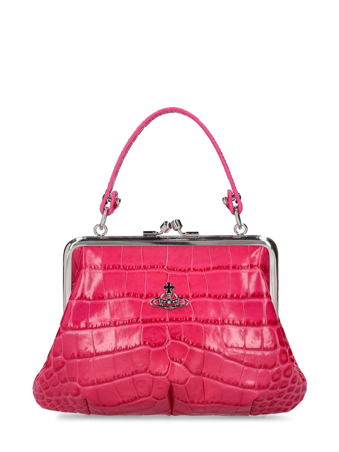Vivienne Westwood Granny Frame Croc Embossed Leather Bag In Pink
