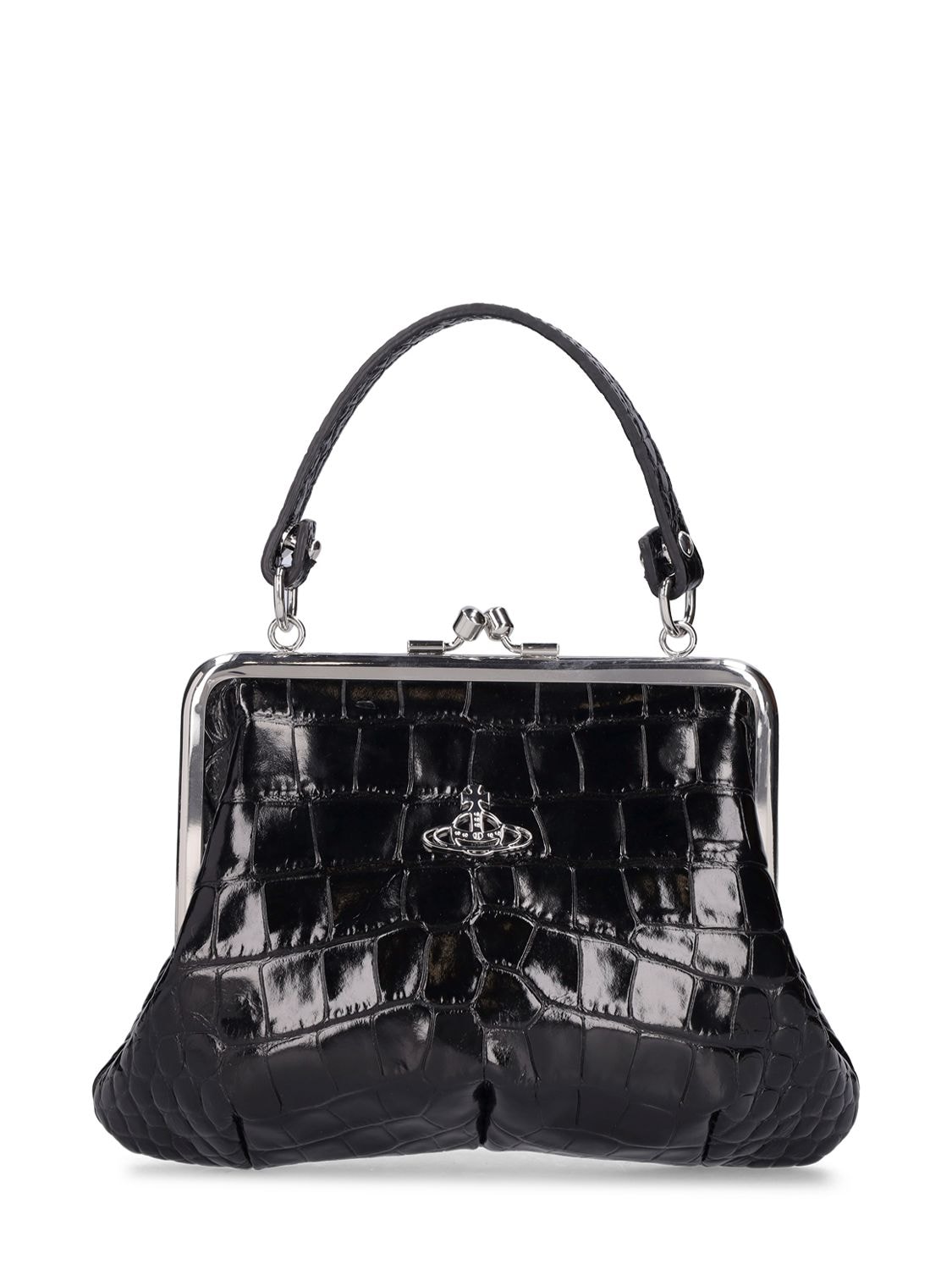Vivienne Westwood Granny Frame Croc Embossed Leather Bag In Black