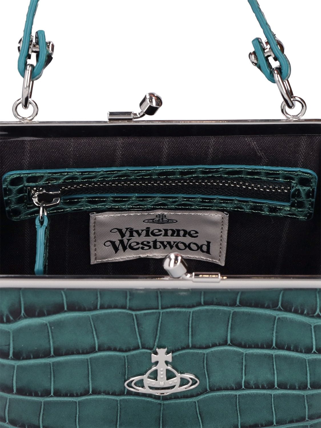 Shop Vivienne Westwood Granny Frame Croc Embossed Leather Bag In Green