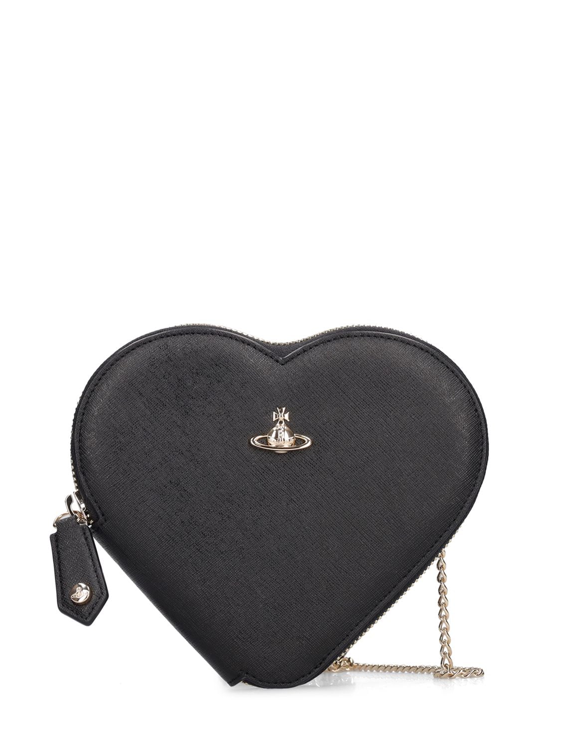 Vivienne Westwood Saffiano New Heart Leather Shoulder Bag In Black
