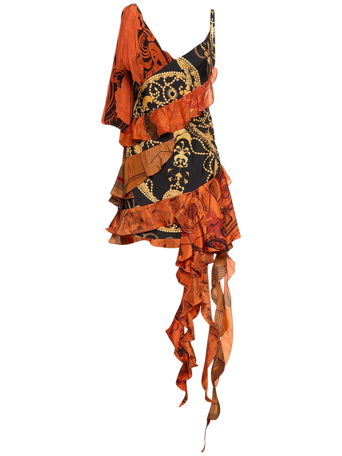 Printed Silk Satin Patchwork Mini Dress